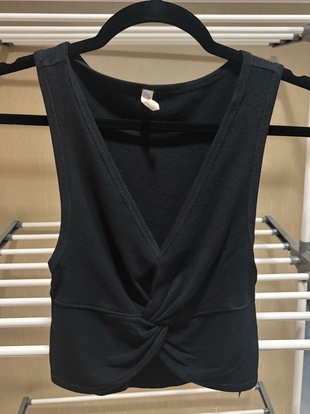 Free People Movement Black Twist-Front Ribbed Tank Top